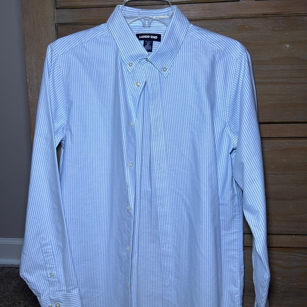Lands' End Blue Button Down Shirt Elegant and Versatile
